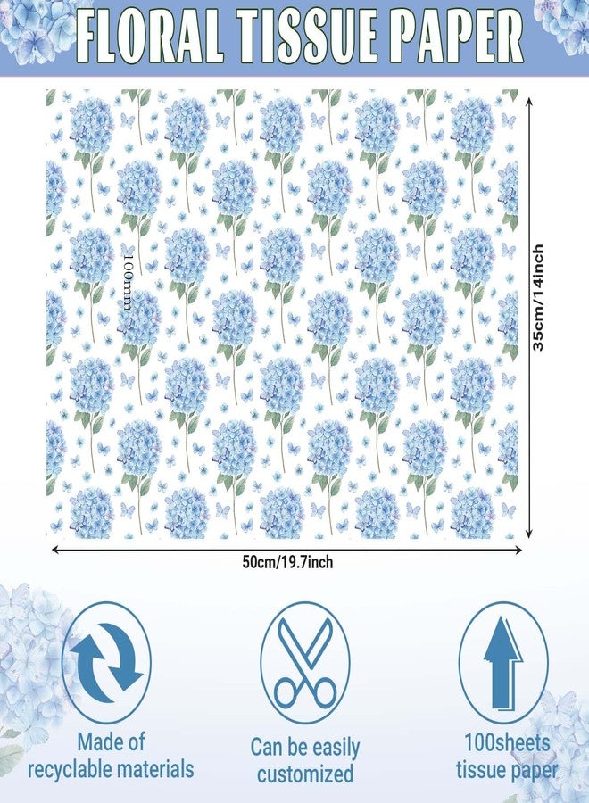 Sanixin 100 Sheets Watercolor Hydrangea Tissue Paper Blue Floral Butterfly Tissue Paper Decorative Tissue for Baby Shower, Wedding, Birthday Party Gift Packaging Supplies, 20 x 14 Inch - Image 2